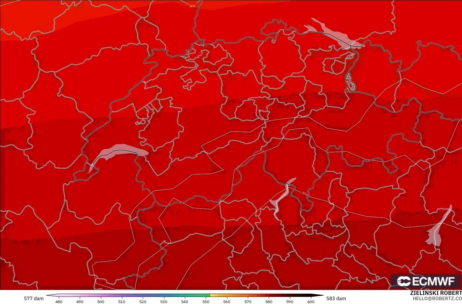 ECMWF IFS 0.25° モデル - スイス, 500hPaのジオポテンシャル高度