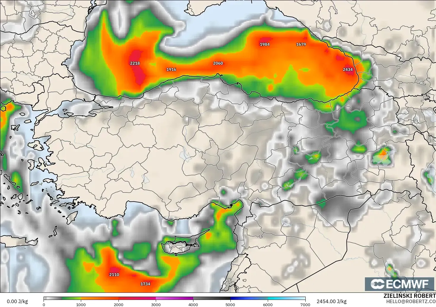 ECMWF IFS 0.25° モデル - トルコ, CAPE