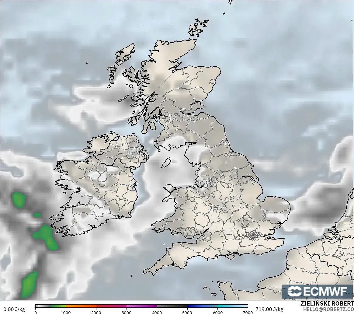 ECMWF IFS 0.25° モデル - イギリス, CAPE