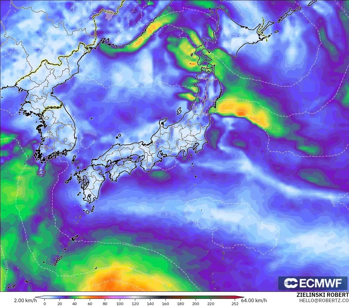 ECMWF IFS 0.25° モデル - 日本, 突風（最大）