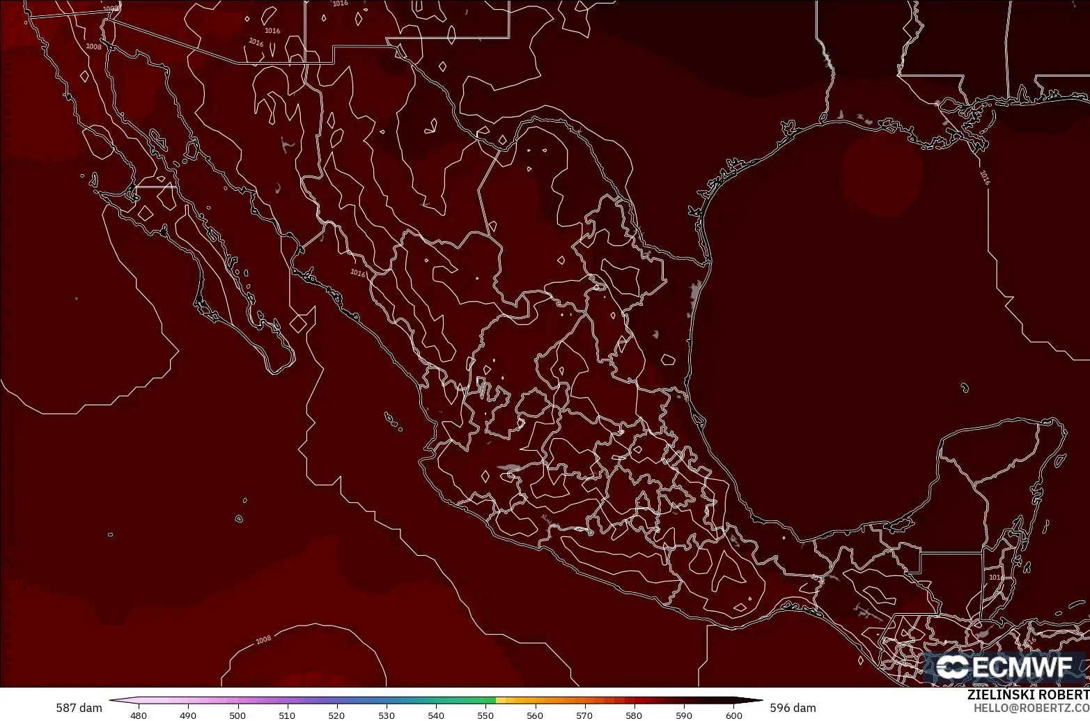 ECMWF IFS 0.25° モデル - メキシコ, 500hPaのジオポテンシャル高度