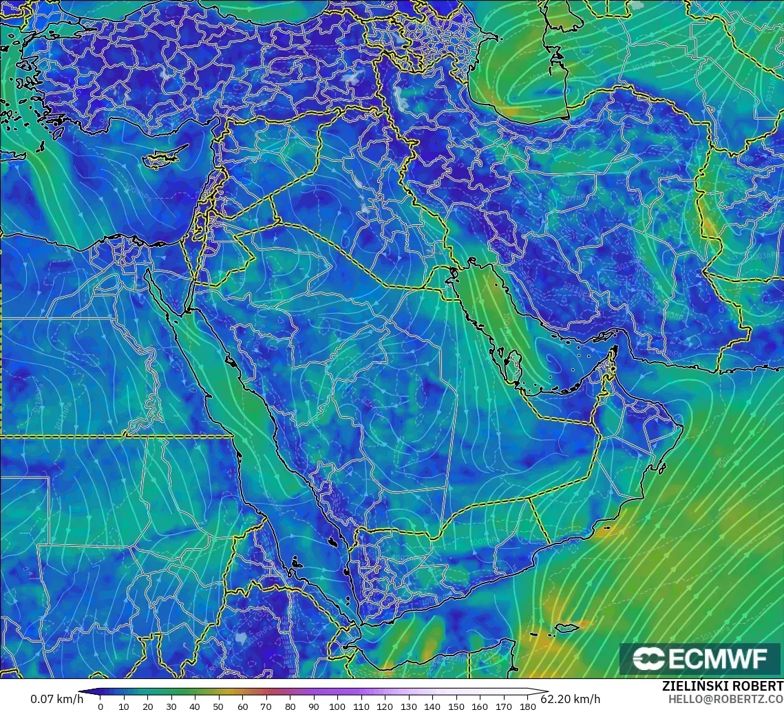 ECMWF IFS 0.25° モデル - 中東, 風速（10m）