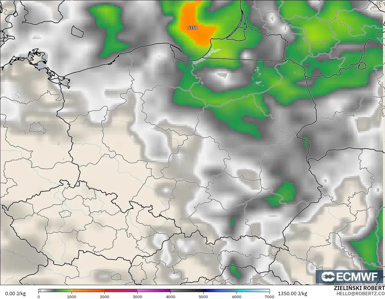 ECMWF IFS 0.25° モデル - ポーランド, CAPE