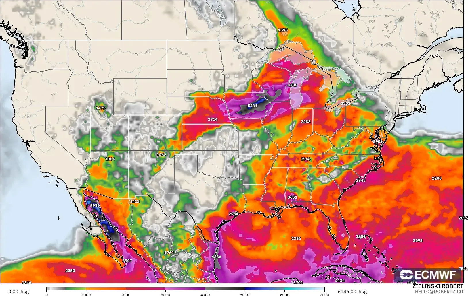ECMWF IFS 0.25° モデル - アメリカ合衆国, CAPE