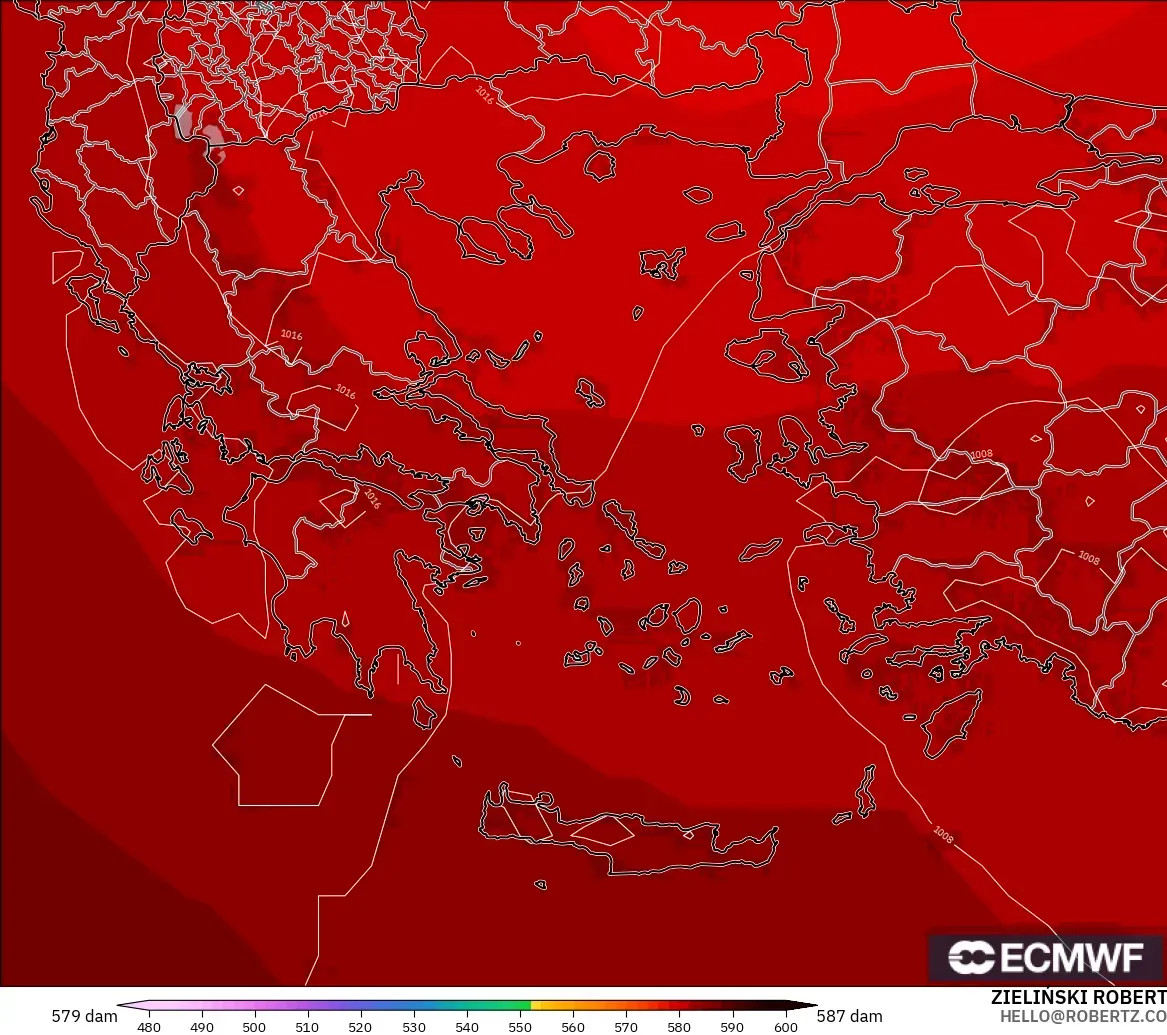 ECMWF IFS 0.25° モデル - ギリシャ, 500hPaのジオポテンシャル高度