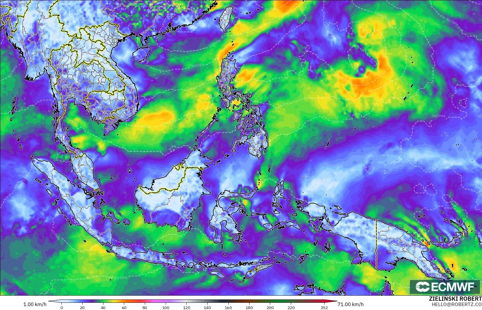ECMWF IFS 0.25° モデル - 東南アジア, 突風
