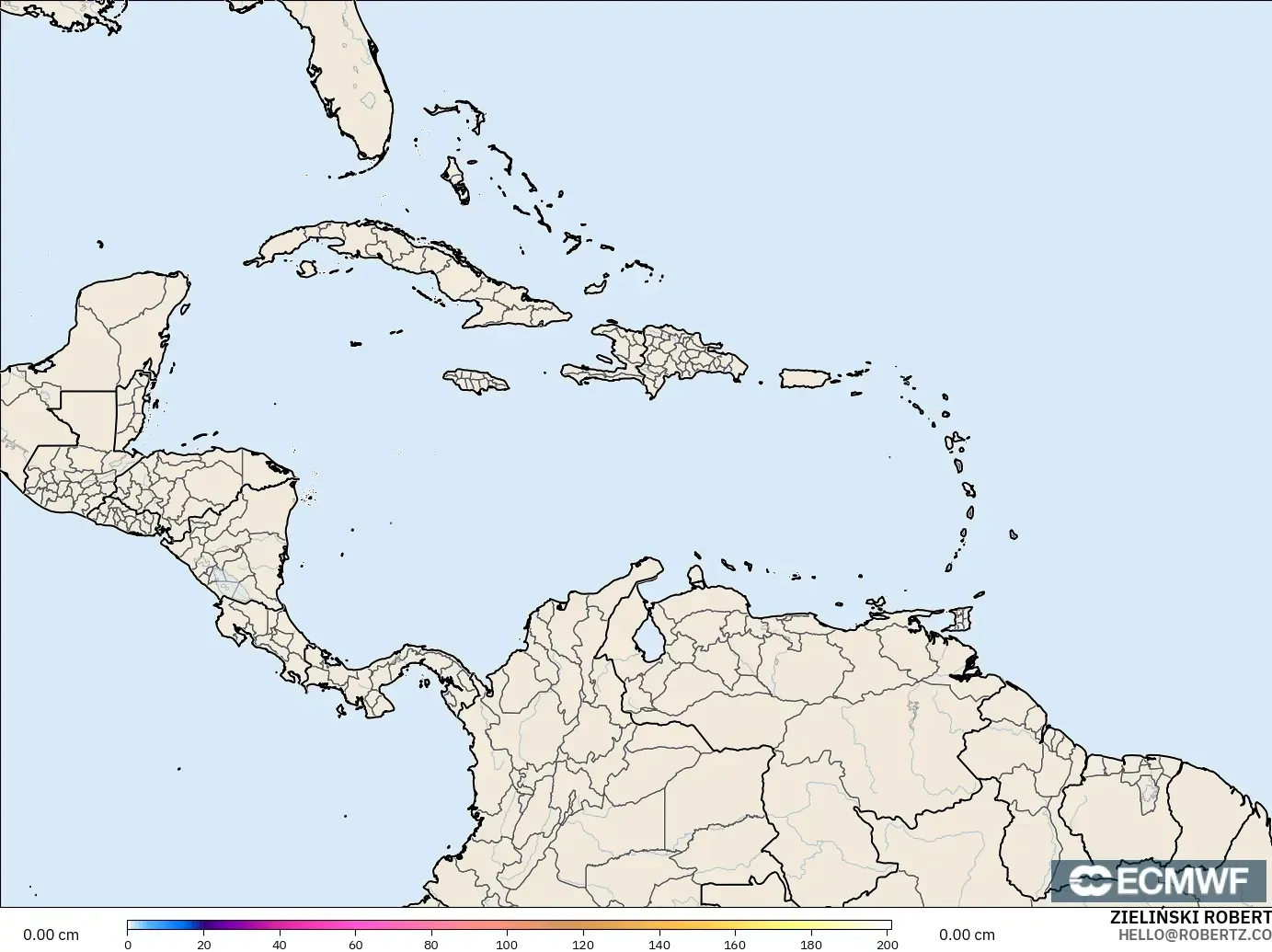 ECMWF IFS 0.25° モデル - カリブ海, 積雪深