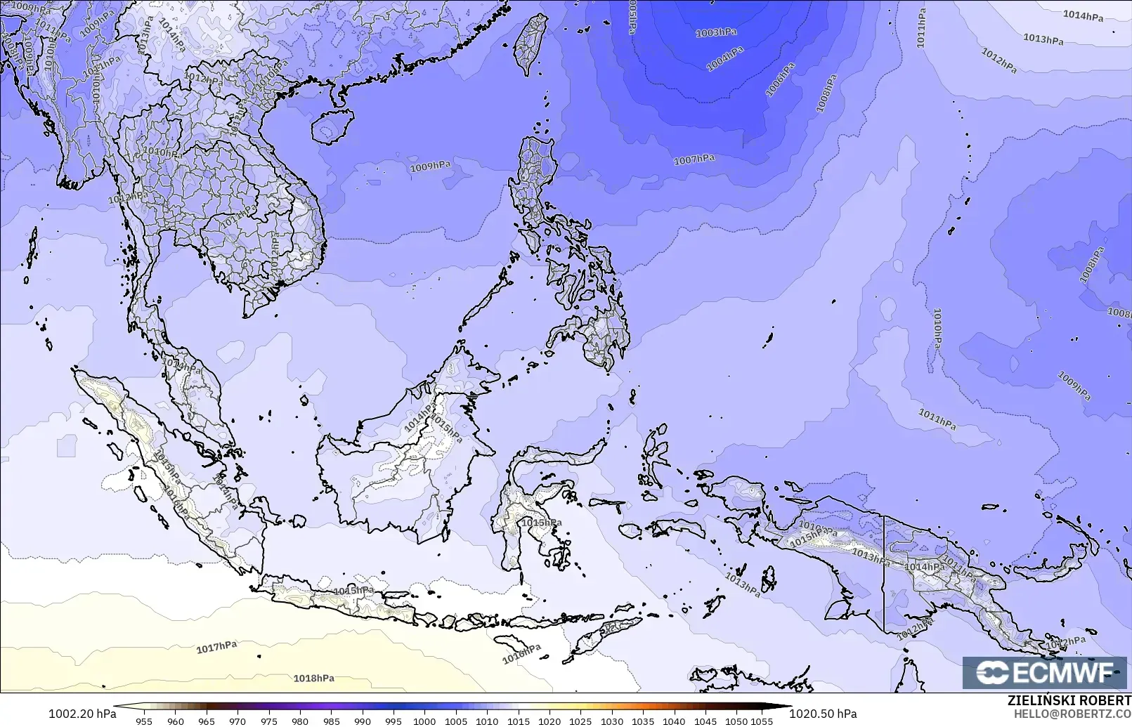 ECMWF IFS 0.25° モデル - 東南アジア, 気圧