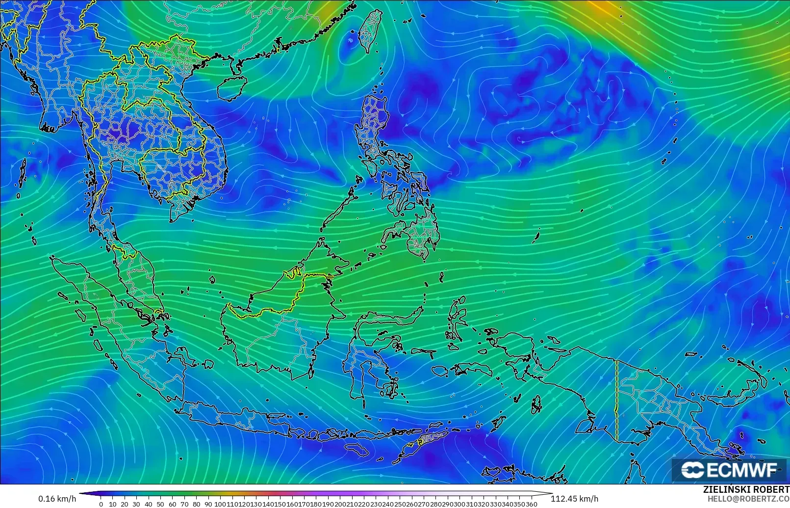 ECMWF IFS 0.25° モデル - 東南アジア, 風速（300hPa）