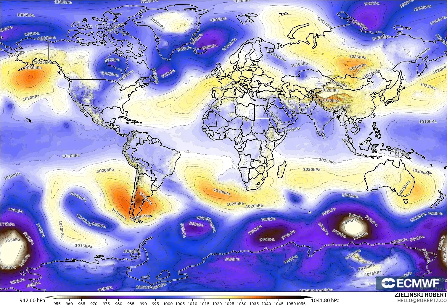 ECMWF IFS 0.25° モデル - 世界, 気圧