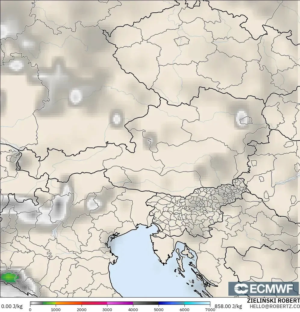 ECMWF IFS 0.25° モデル - オーストリア, CAPE