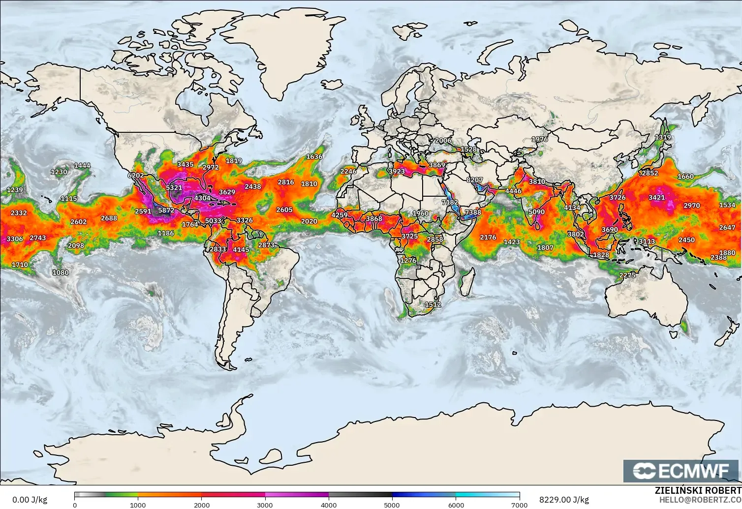 ECMWF IFS 0.25° モデル - 世界, CAPE