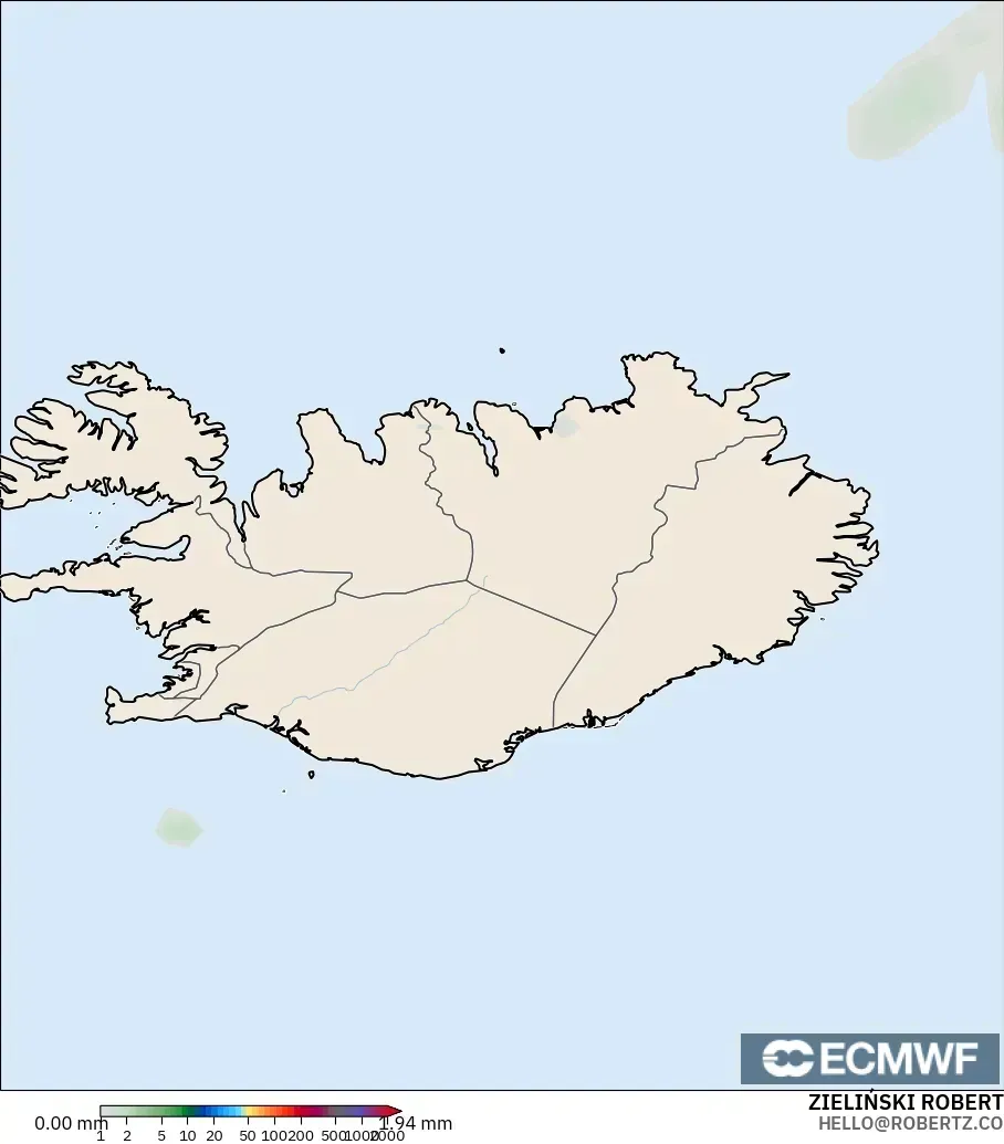 ECMWF IFS 0.25° モデル - アイスランド, 降水量の合計