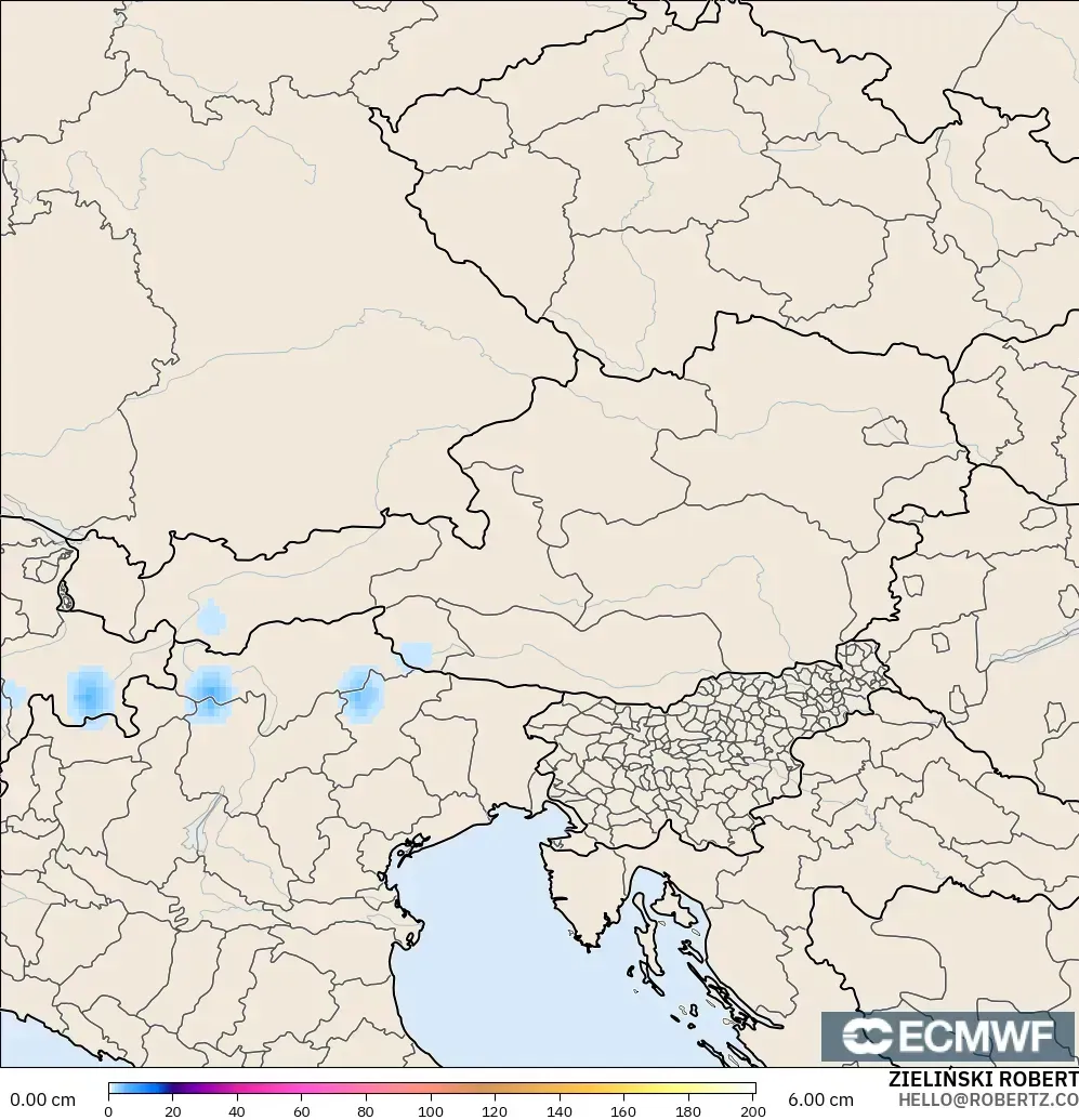 ECMWF IFS 0.25° モデル - オーストリア, 積雪深