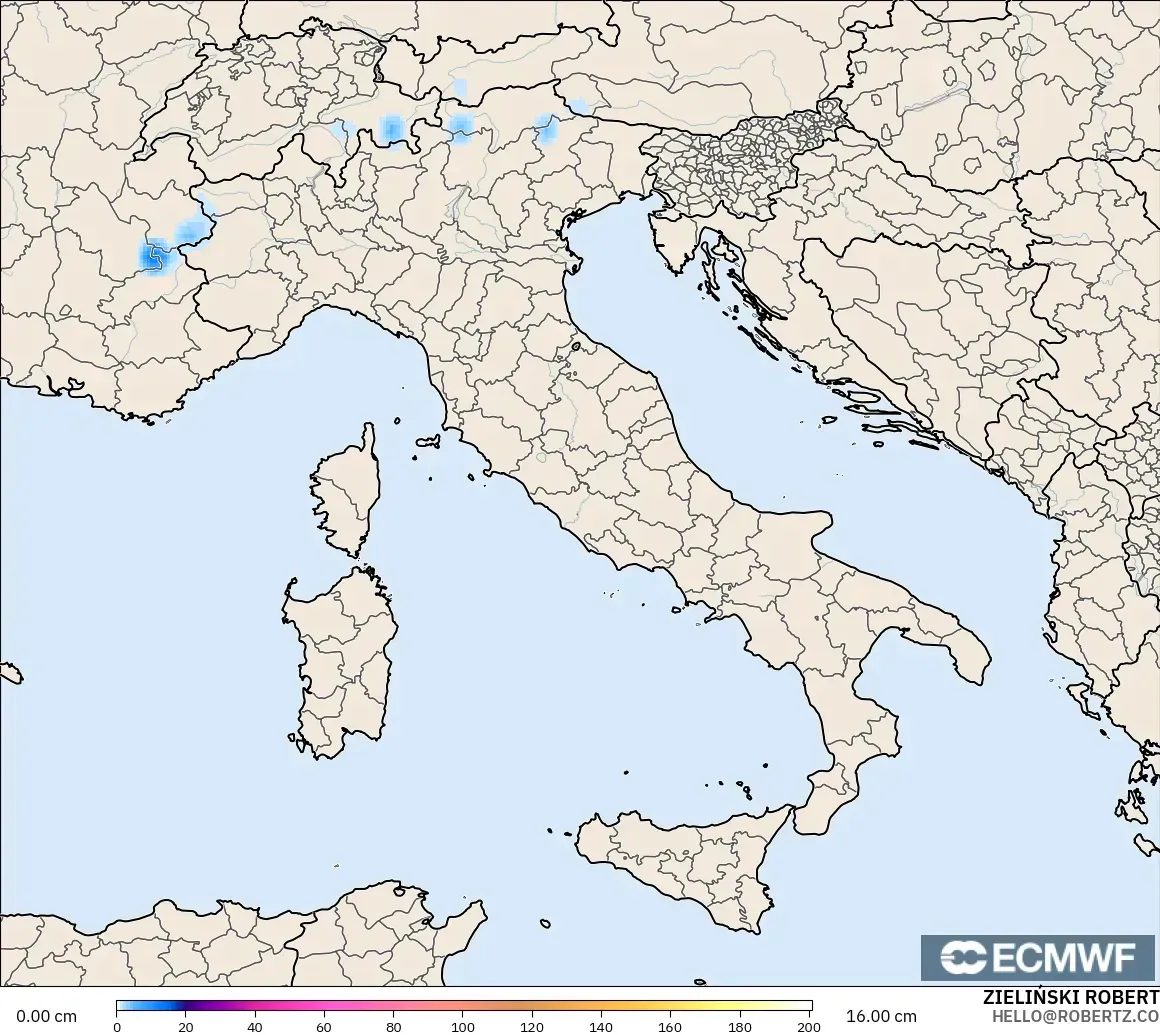 ECMWF IFS 0.25° モデル - イタリア, 積雪深