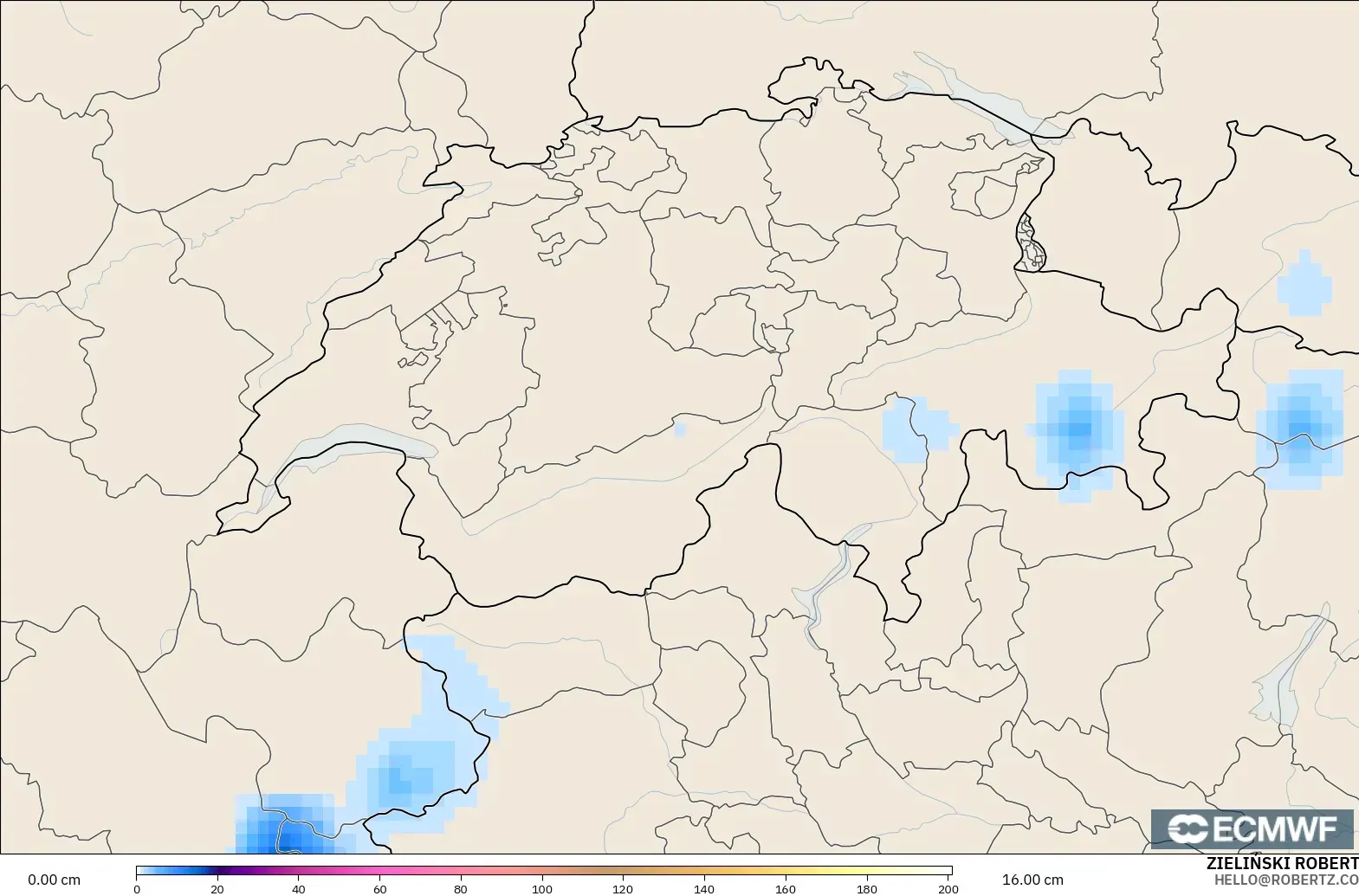ECMWF IFS 0.25° モデル - スイス, 積雪深