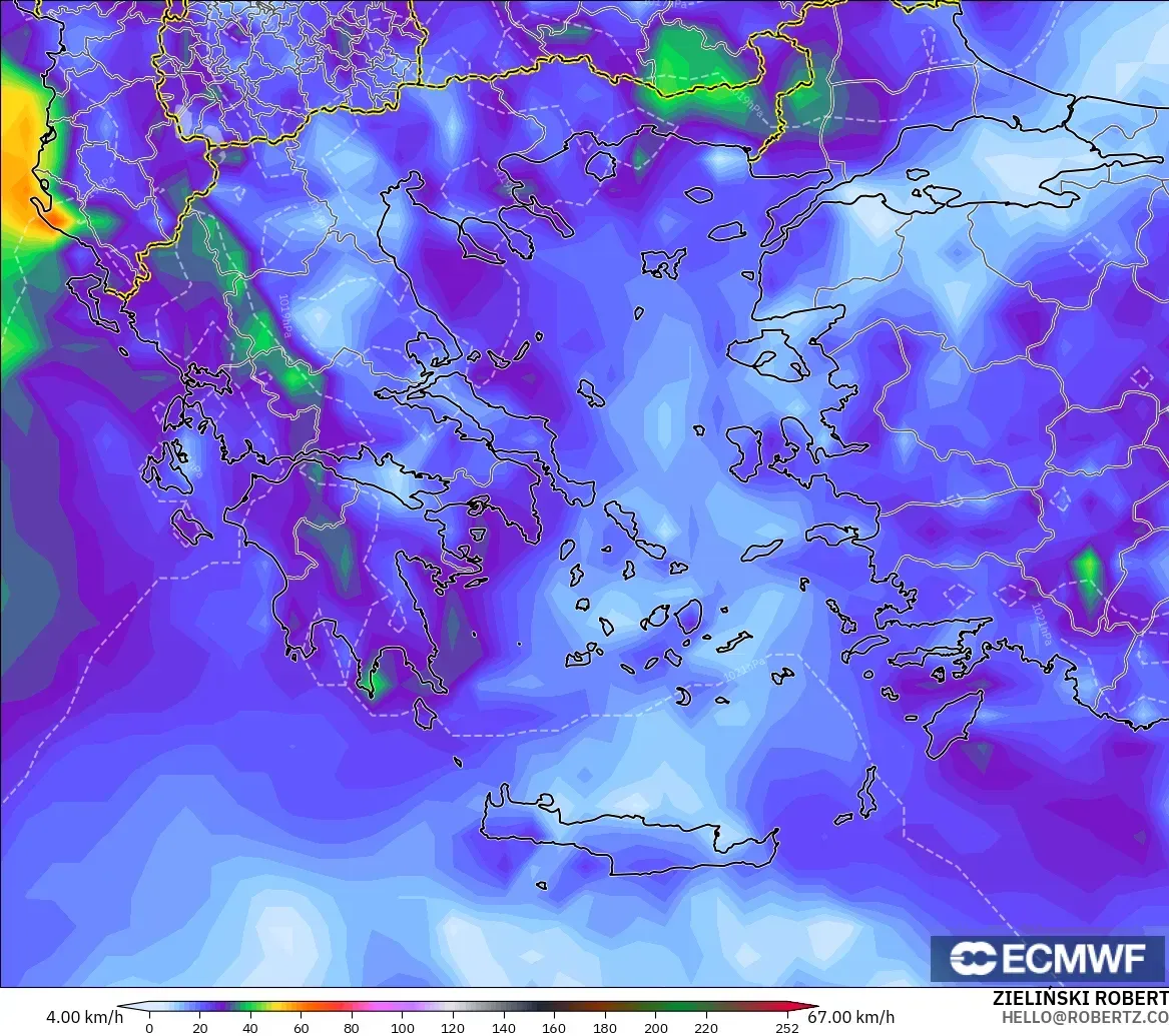 ECMWF IFS 0.25° モデル - ギリシャ, 突風