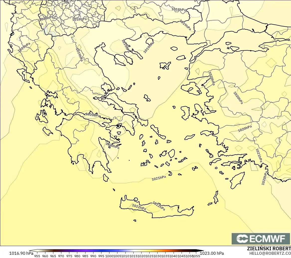 ECMWF IFS 0.25° モデル - ギリシャ, 気圧