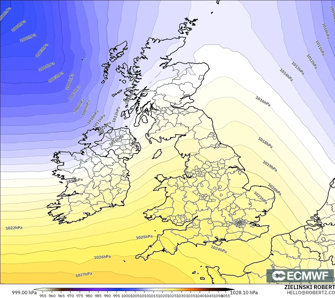 ECMWF IFS 0.25° モデル - イギリス, 気圧
