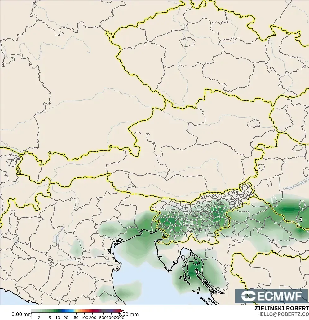 ECMWF IFS 0.25° モデル - オーストリア, 降水量の合計