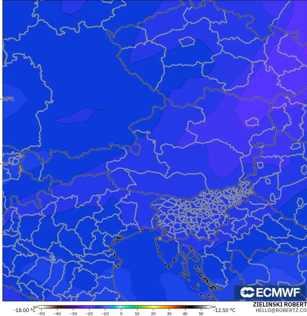 ECMWF IFS 0.25° モデル - オーストリア, 気温（500hPa）