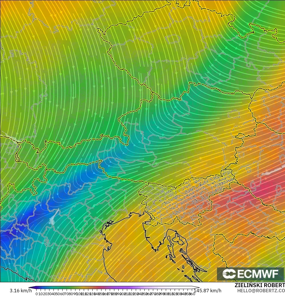 ECMWF IFS 0.25° モデル - オーストリア, 風速（300hPa）
