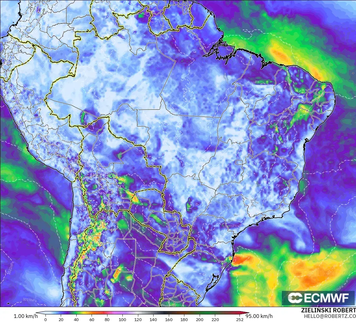 ECMWF IFS 0.25° モデル - ブラジル, 突風（最大）