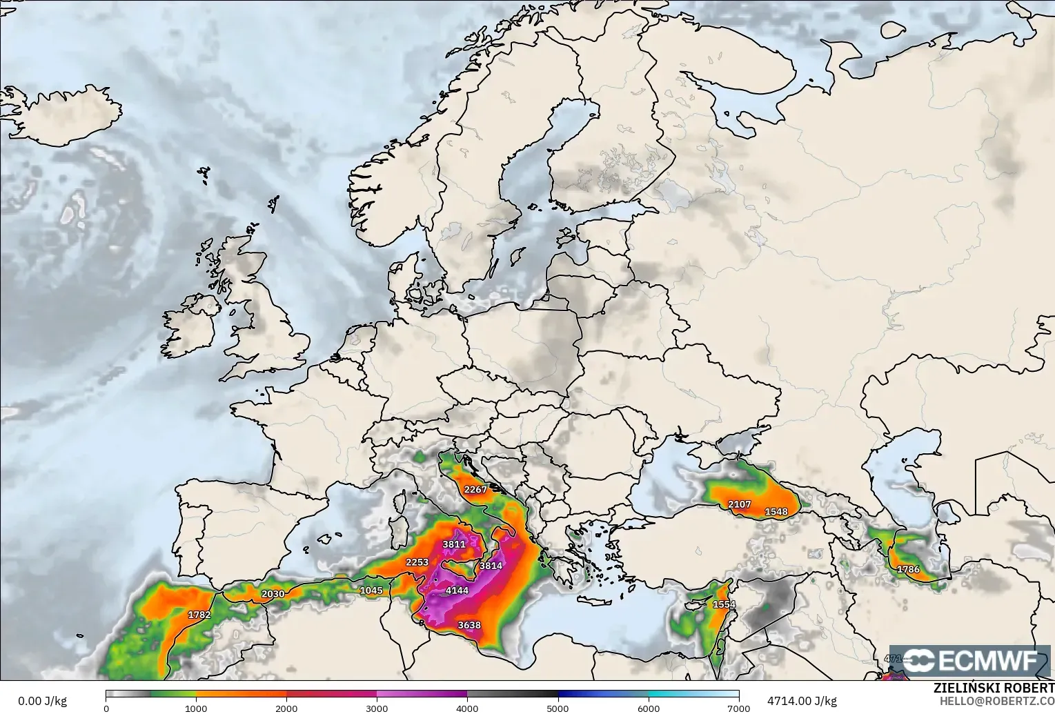 ECMWF IFS 0.25° モデル - ヨーロッパ, CAPE