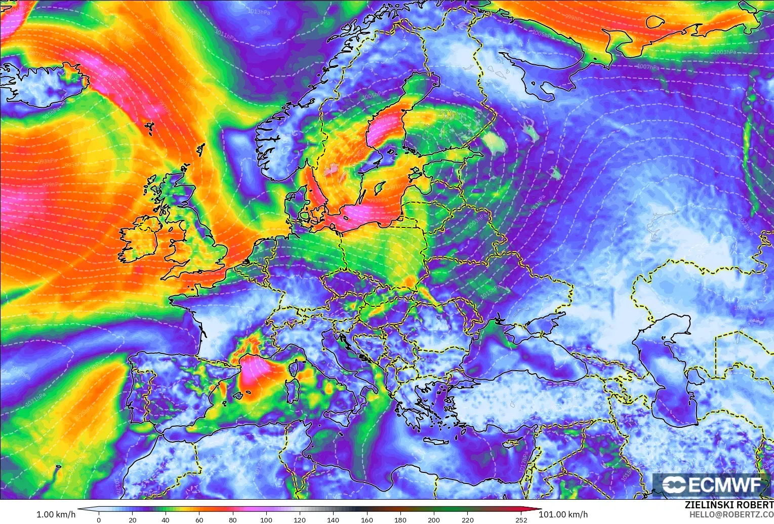 ECMWF IFS 0.25° モデル - ヨーロッパ, 突風