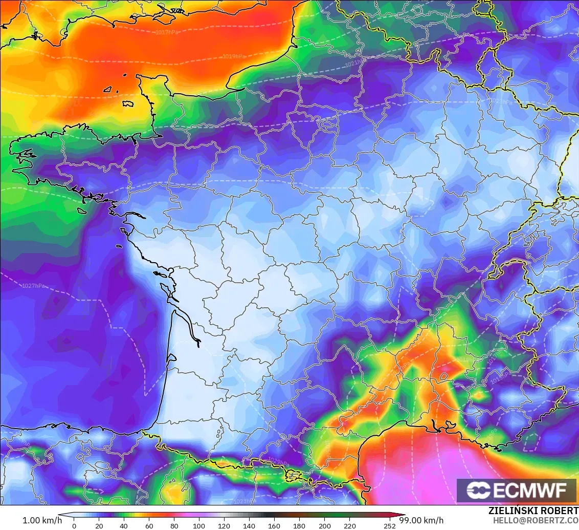 ECMWF IFS 0.25° モデル - フランス, 突風