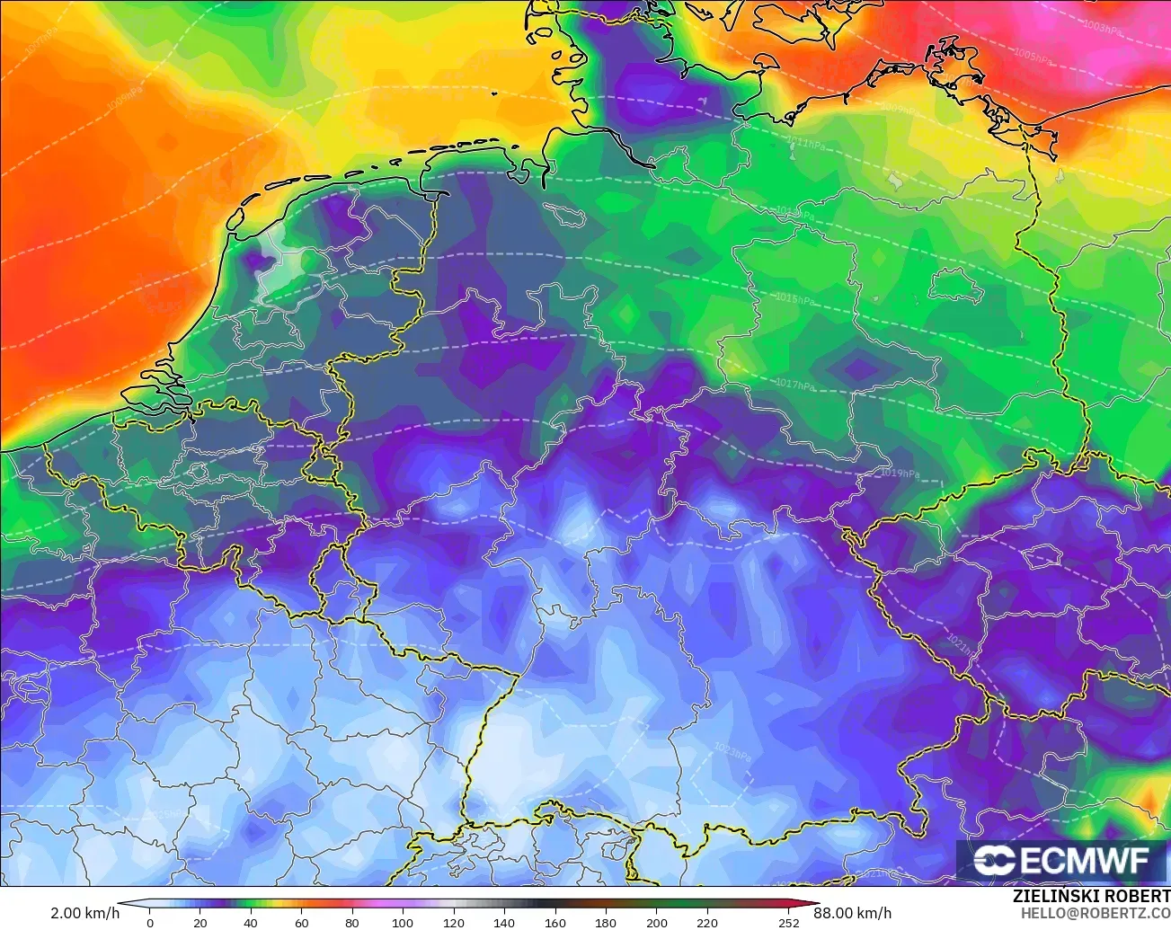 ECMWF IFS 0.25° モデル - ドイツ, 突風