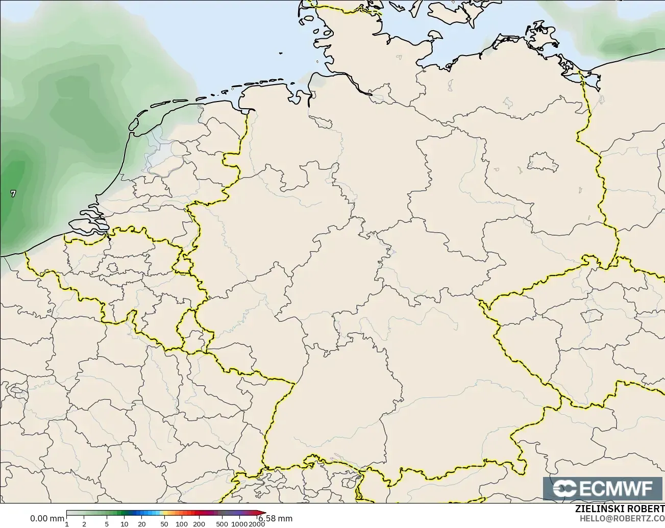 ECMWF IFS 0.25° モデル - ドイツ, 降水量の合計