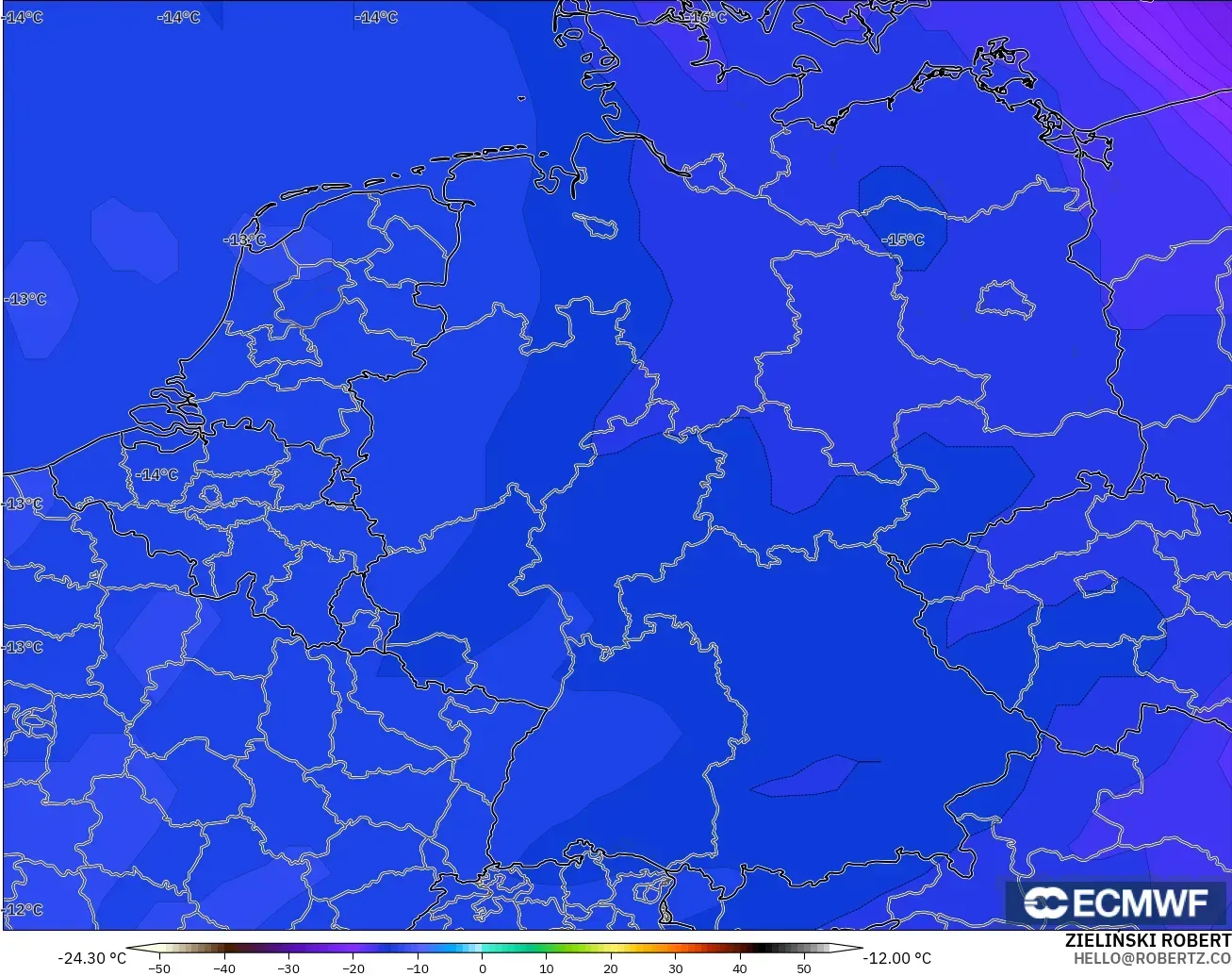 ECMWF IFS 0.25° モデル - ドイツ, 気温（500hPa）