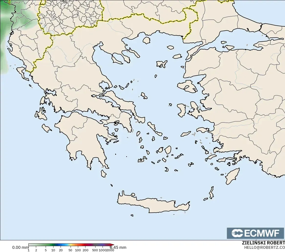 ECMWF IFS 0.25° モデル - ギリシャ, 降水量の合計