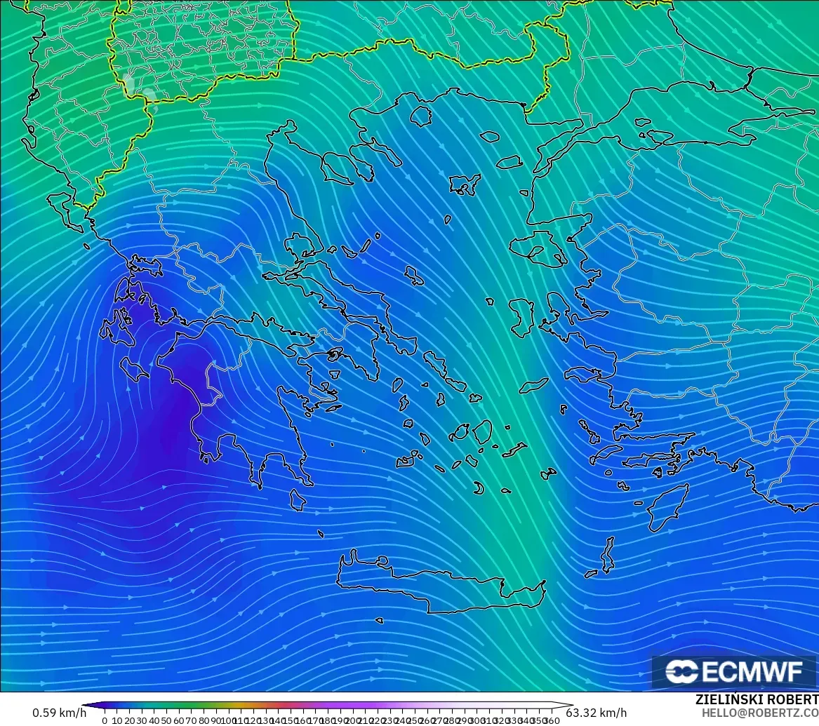 ECMWF IFS 0.25° モデル - ギリシャ, 風速（300hPa）