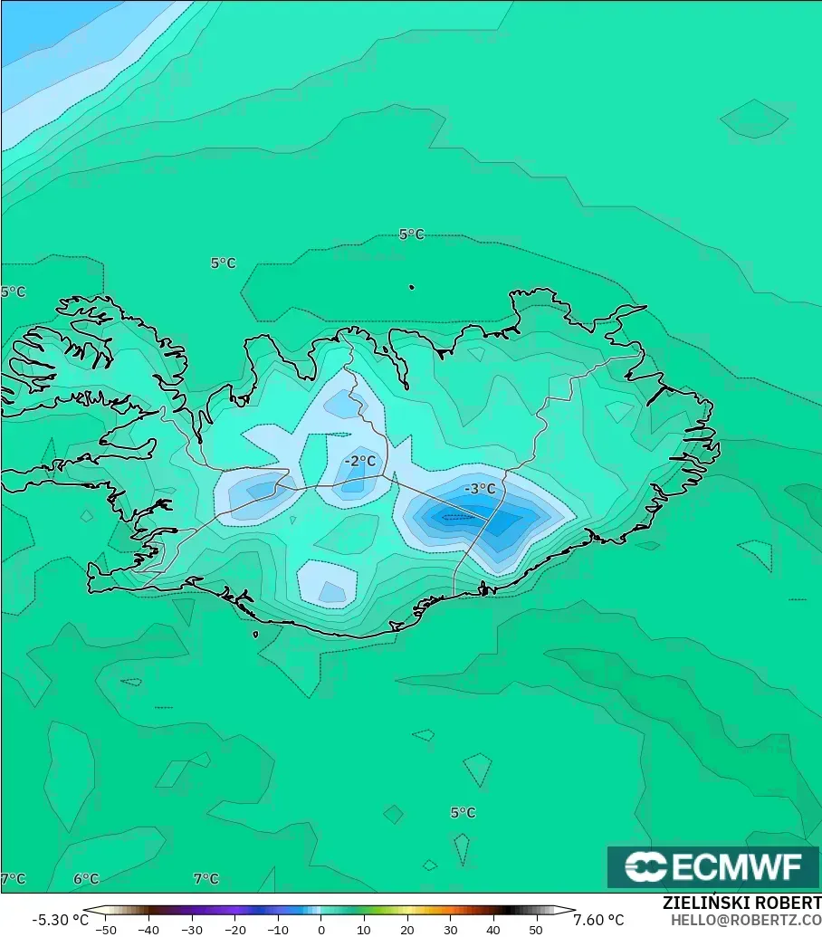 ECMWF IFS 0.25° モデル - アイスランド, 露点温度（2m）