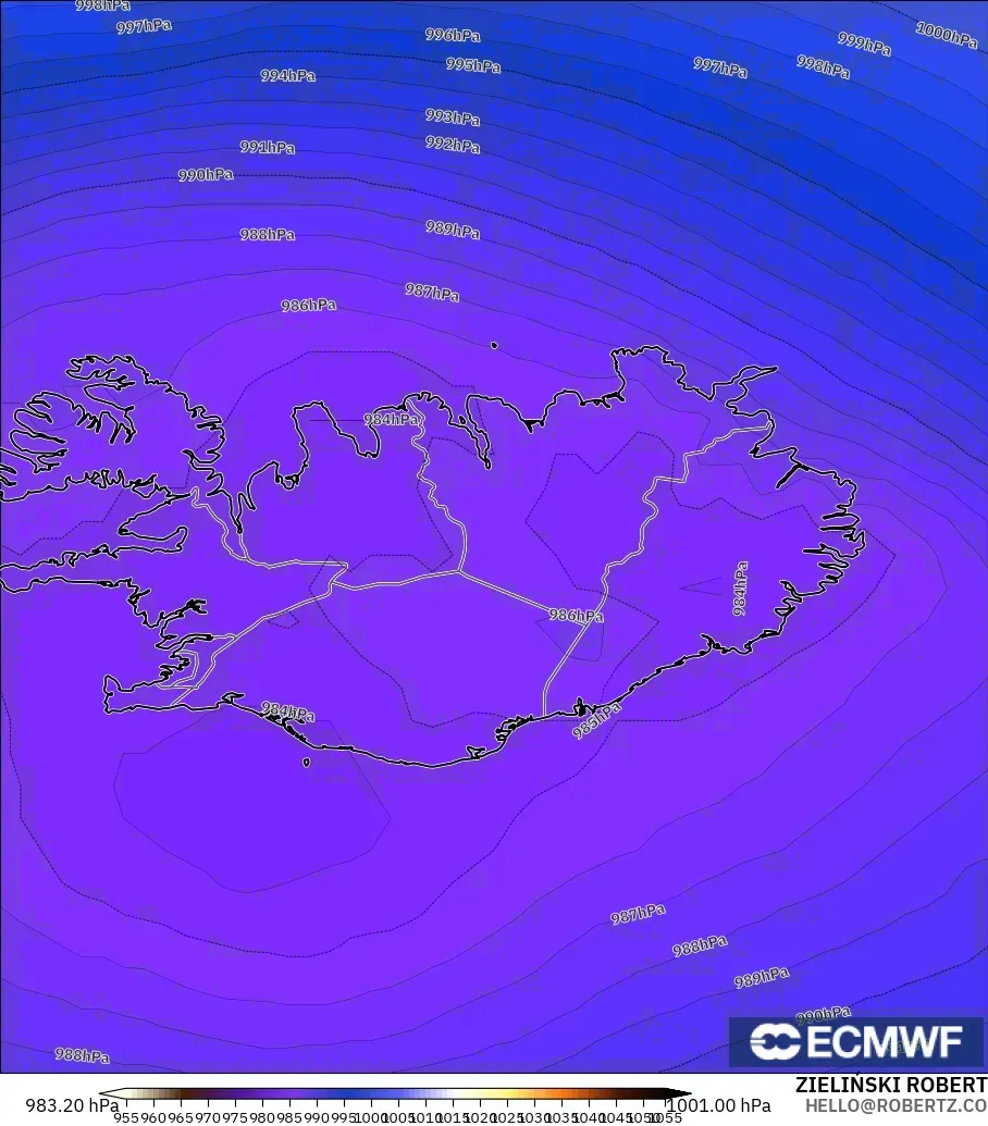 ECMWF IFS 0.25° モデル - アイスランド, 気圧