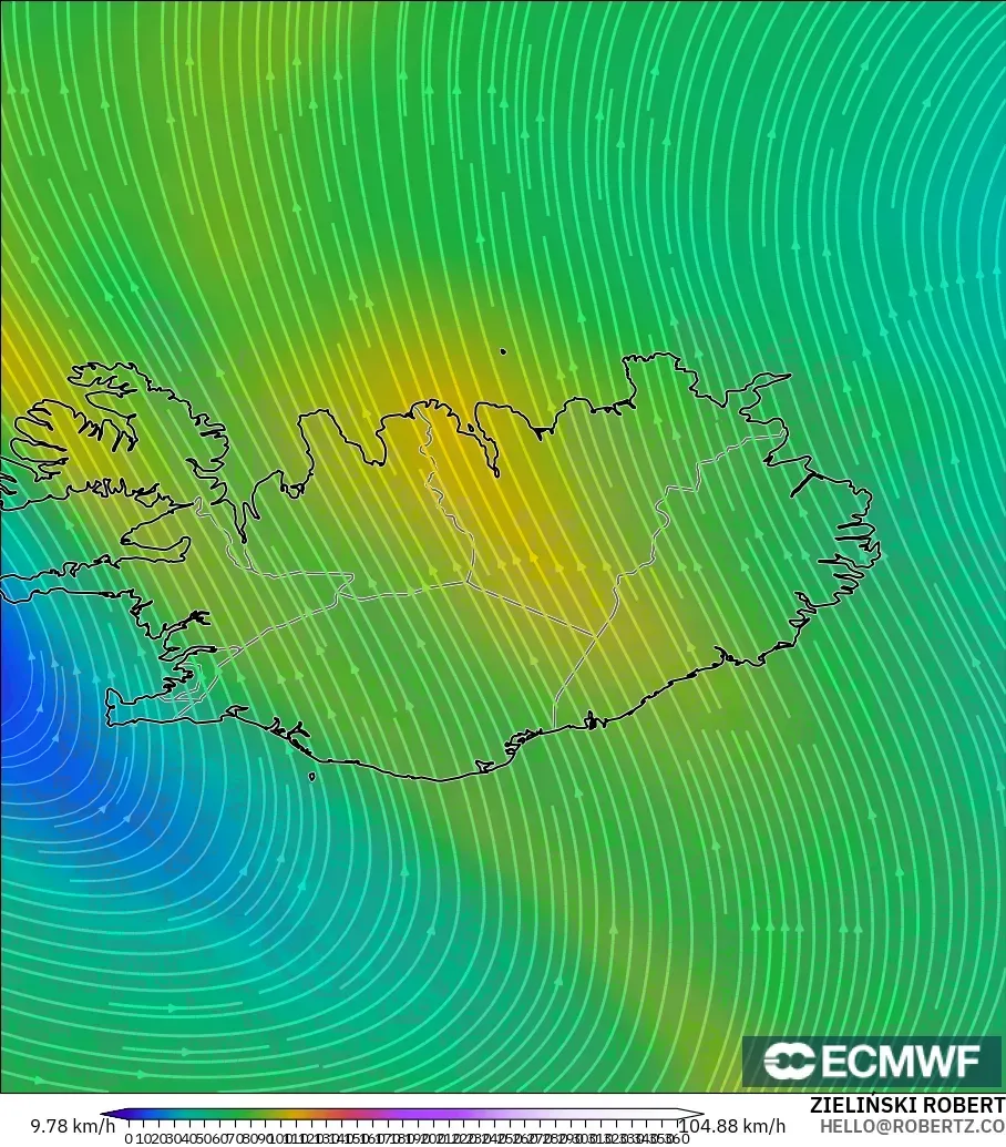 ECMWF IFS 0.25° モデル - アイスランド, 風速（300hPa）