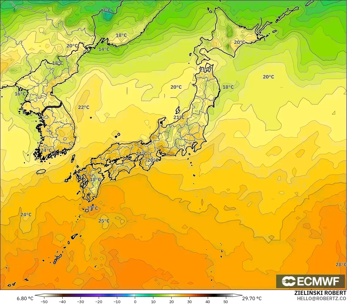 ECMWF IFS 0.25° モデル - 日本, 気温（2m）