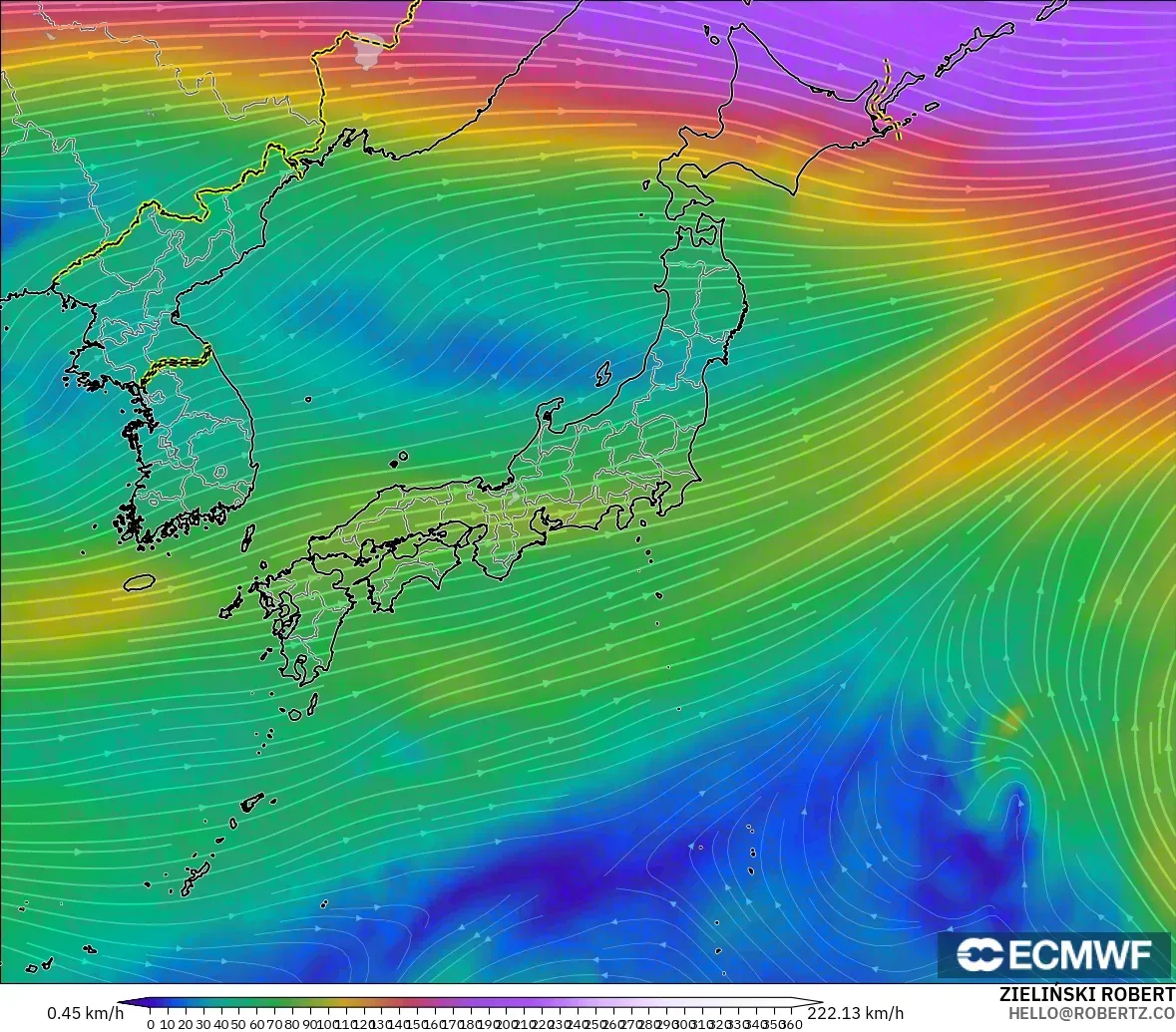 ECMWF IFS 0.25° モデル - 日本, 風速（300hPa）