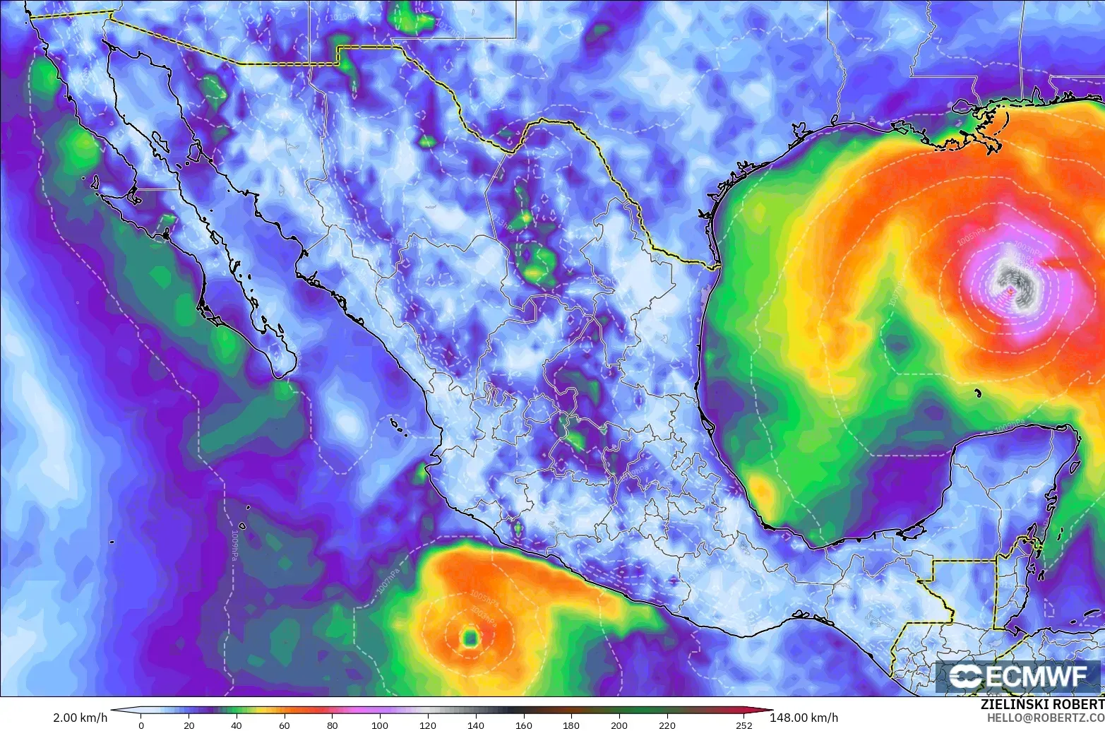 ECMWF IFS 0.25° モデル - メキシコ, 突風（最大）