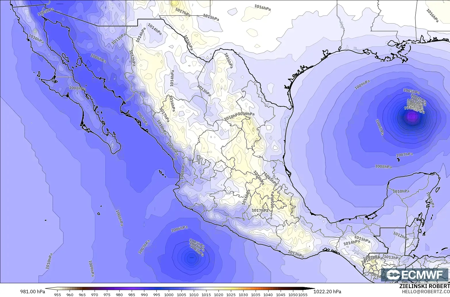 ECMWF IFS 0.25° モデル - メキシコ, 気圧