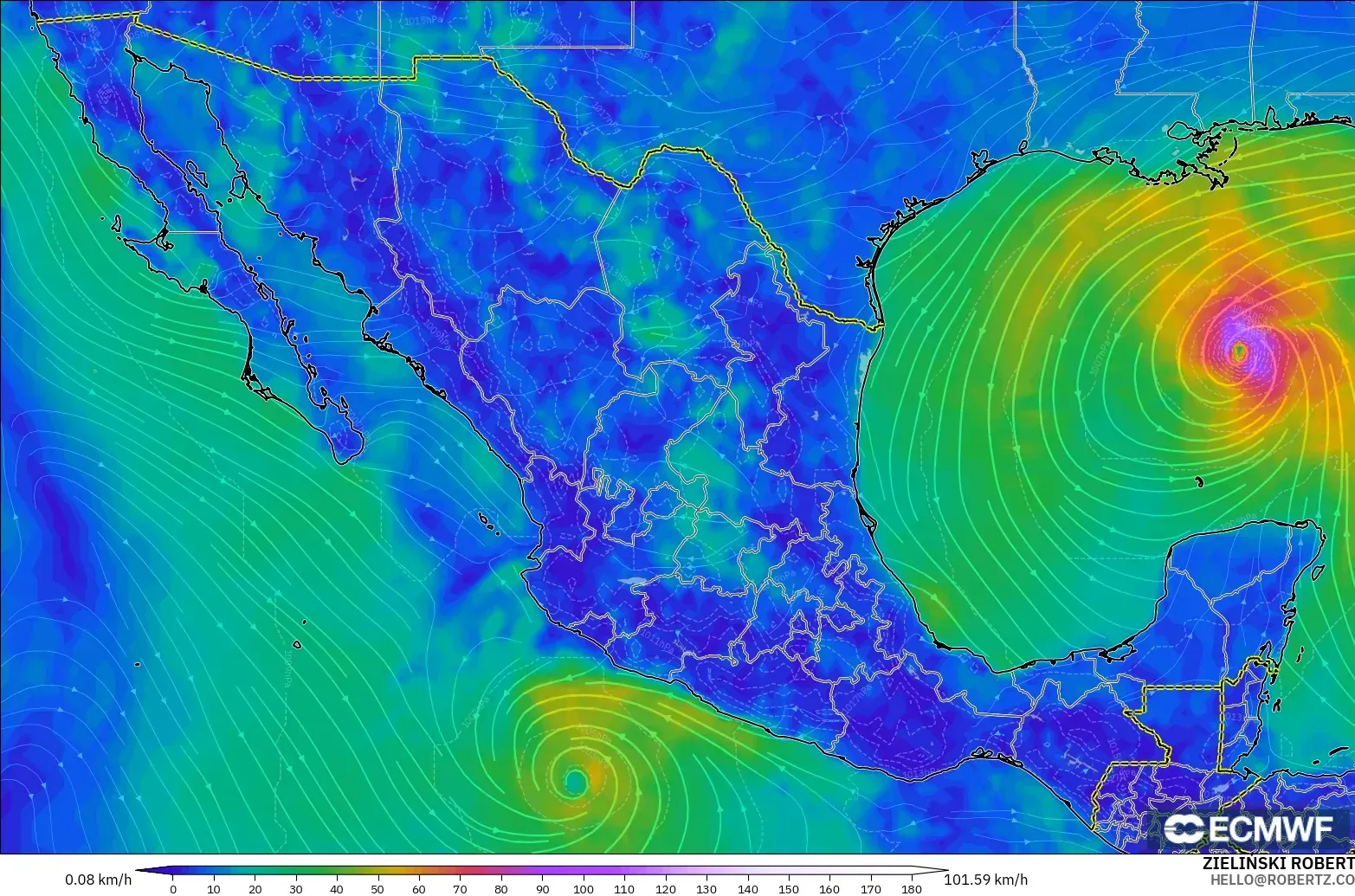 ECMWF IFS 0.25° モデル - メキシコ, 風速（10m）