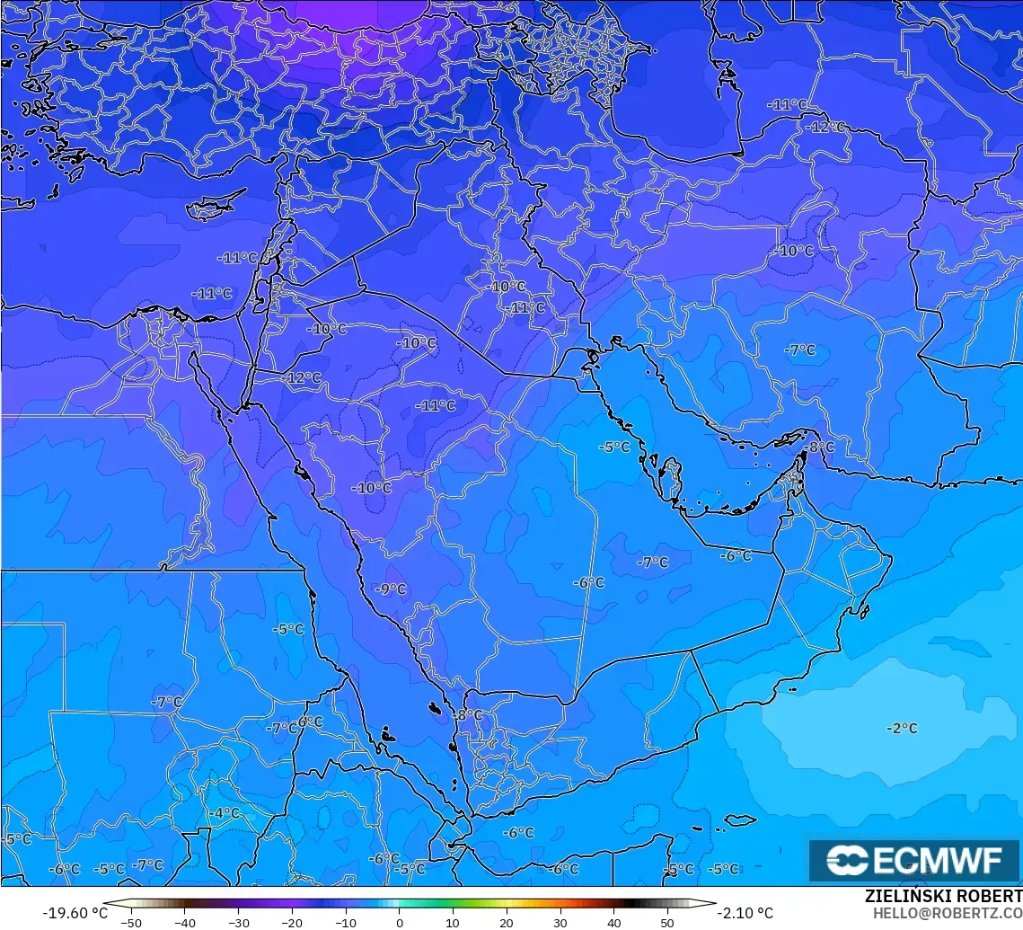 ECMWF IFS 0.25° モデル - 中東, 気温（500hPa）
