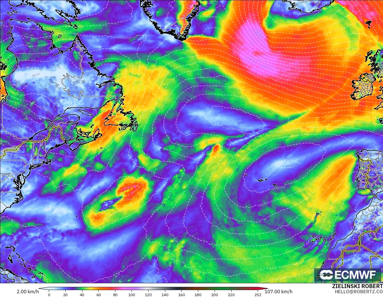 ECMWF IFS 0.25° モデル - 北大西洋, 突風