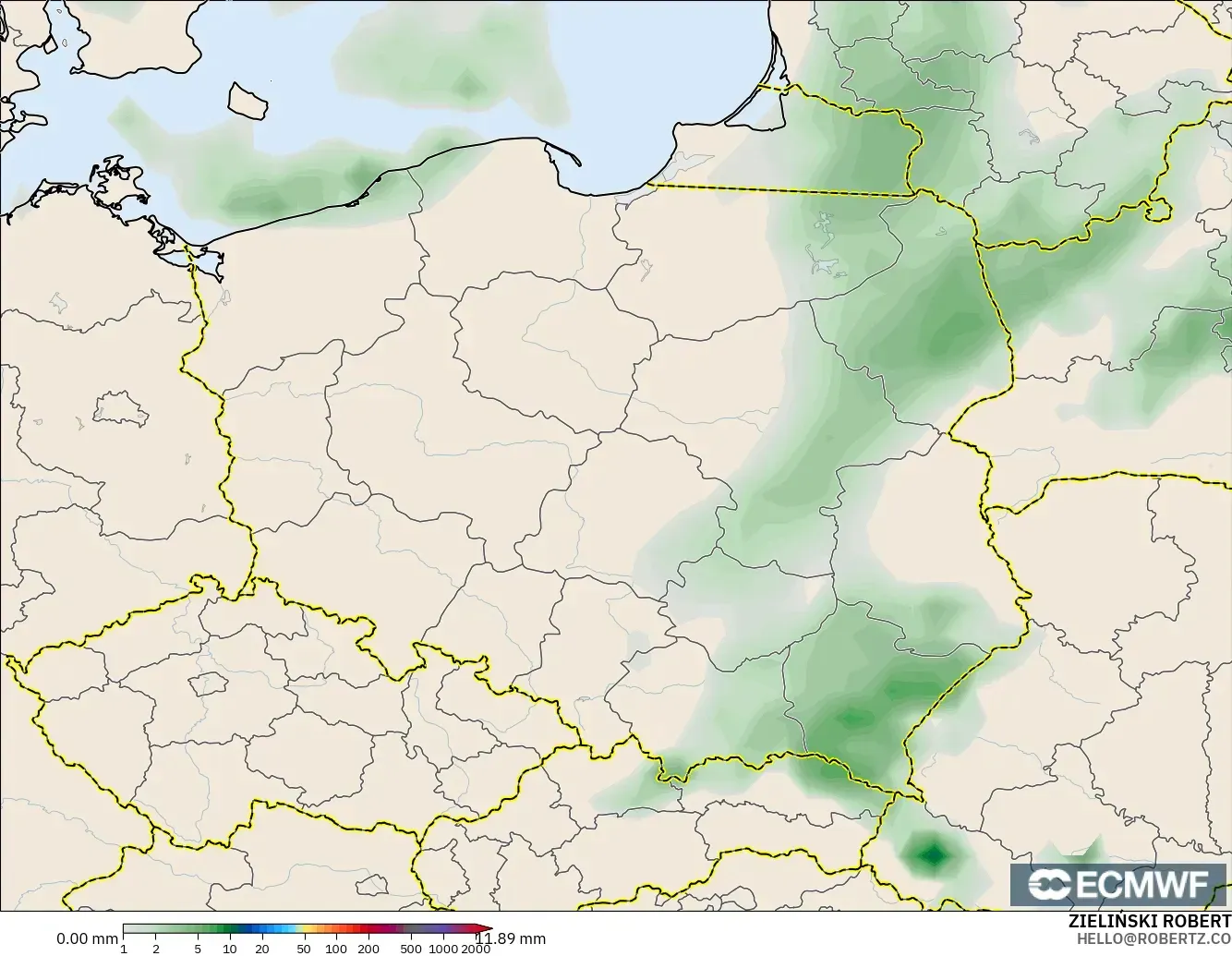 ECMWF IFS 0.25° モデル - ポーランド, 降水量の合計