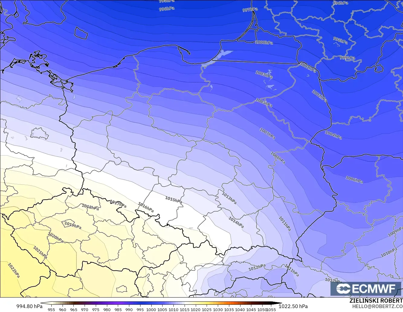 ECMWF IFS 0.25° モデル - ポーランド, 気圧