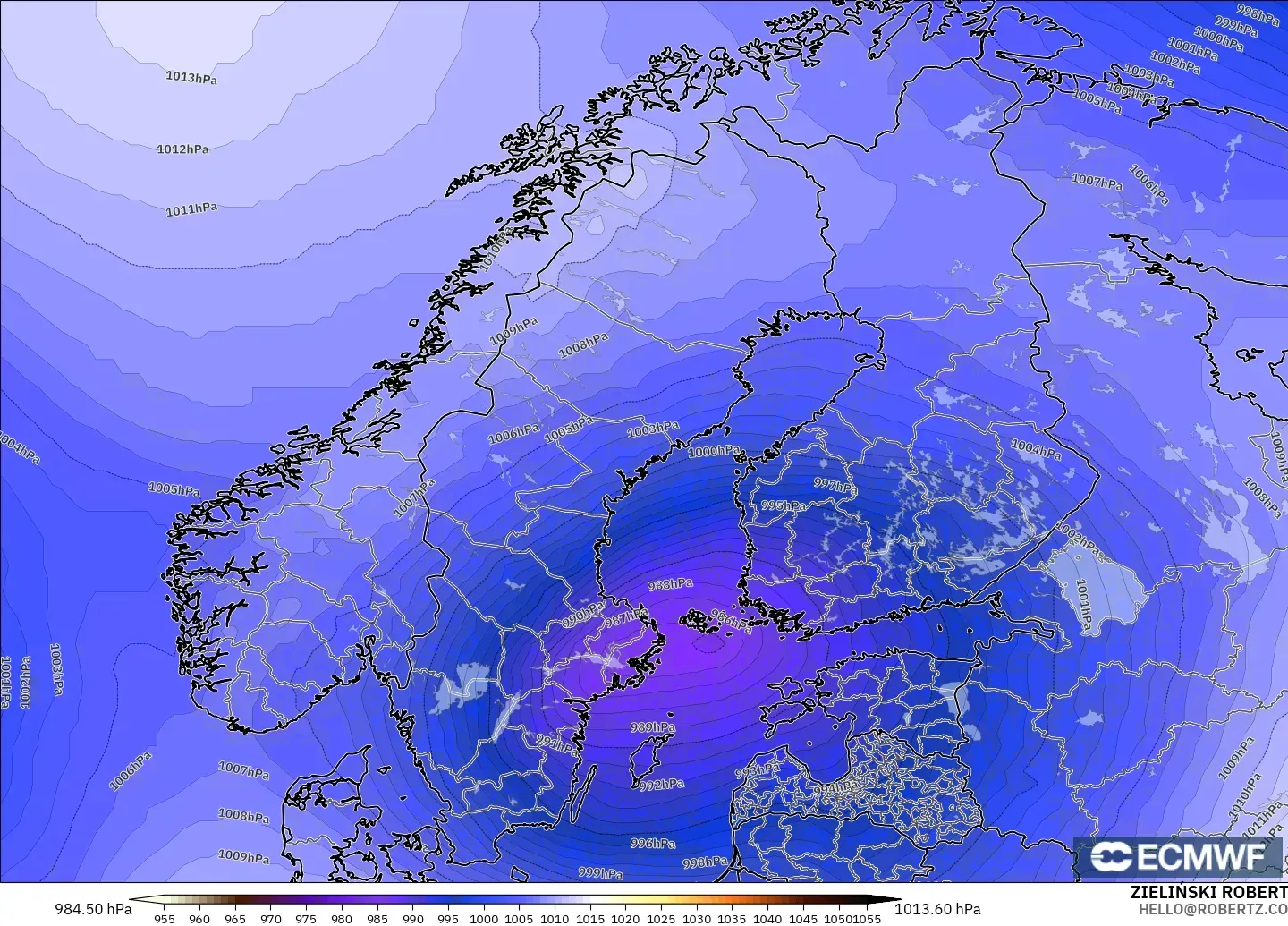 ECMWF IFS 0.25° モデル - スカンジナビア, 気圧