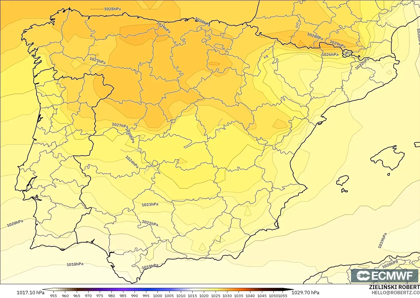 ECMWF IFS 0.25° モデル - スペイン, 気圧
