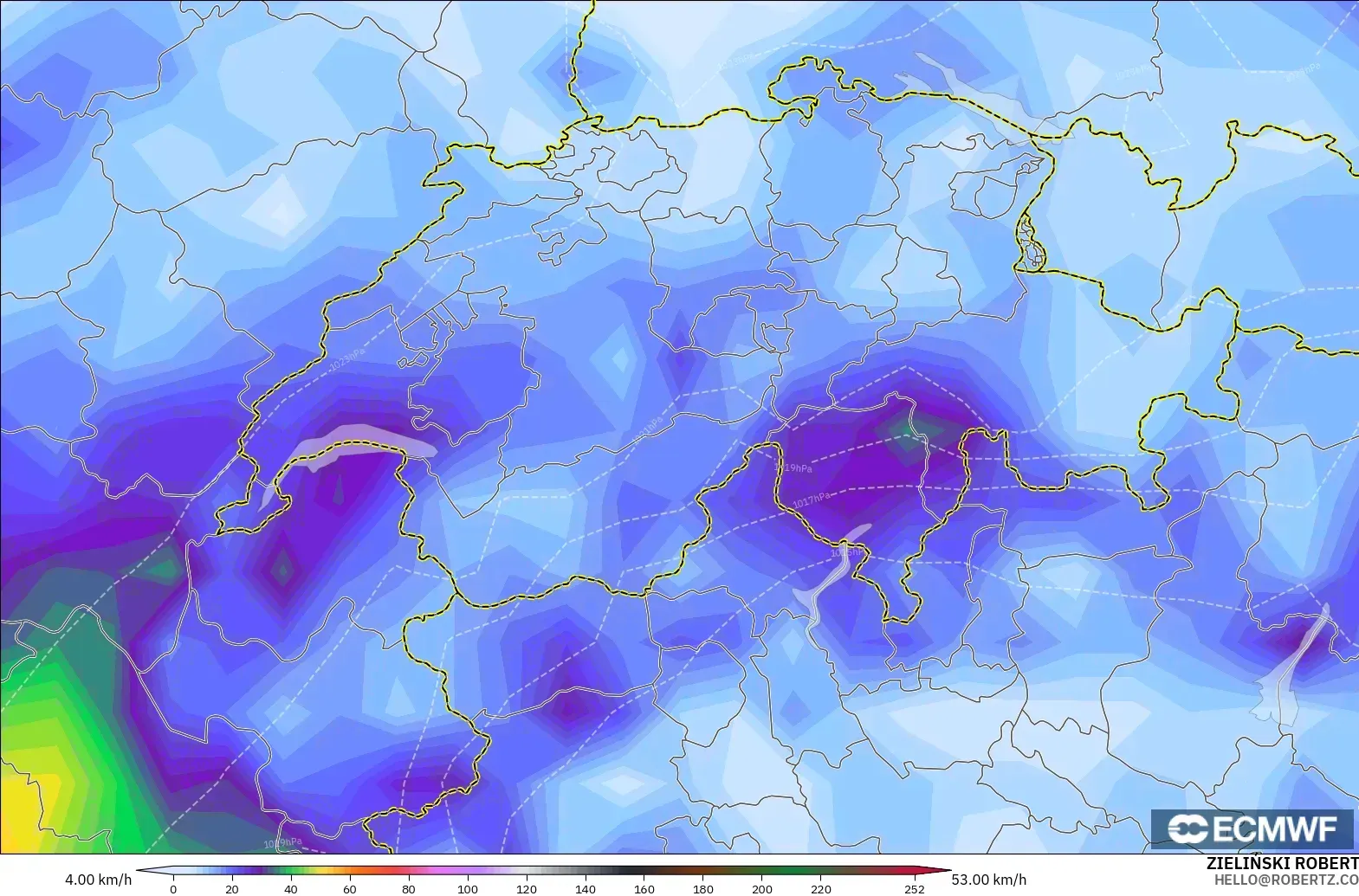ECMWF IFS 0.25° モデル - スイス, 突風